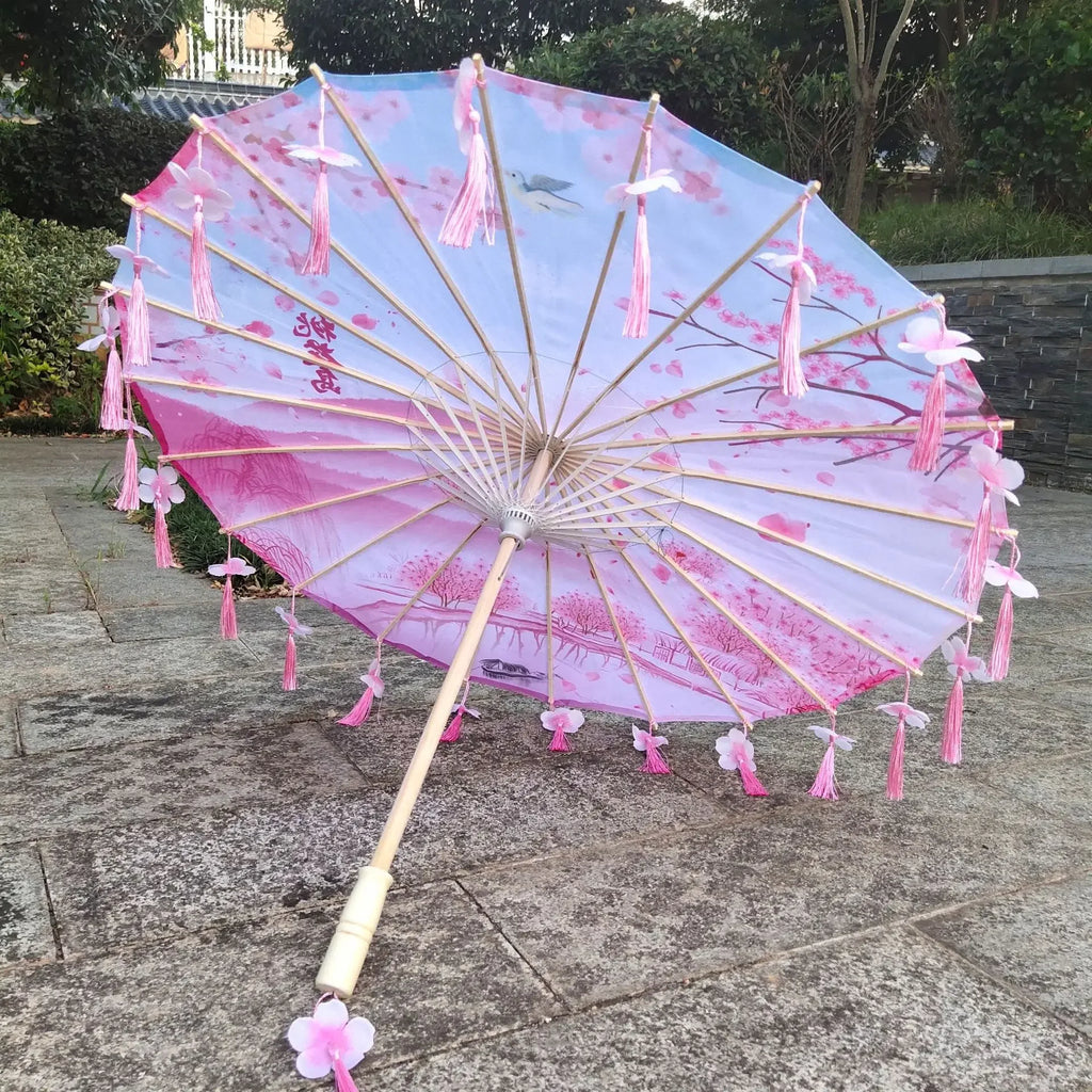 Antique Hanfu Fringe Umbrella Performance Photo Props Dance Silk