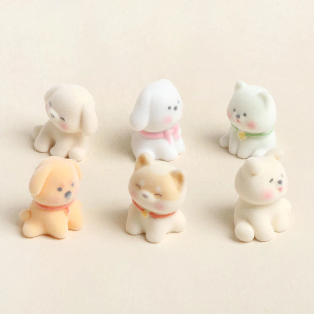 Cute Flocked Resin Puppy Figurine | Mini Dog Desk & Car Ornament