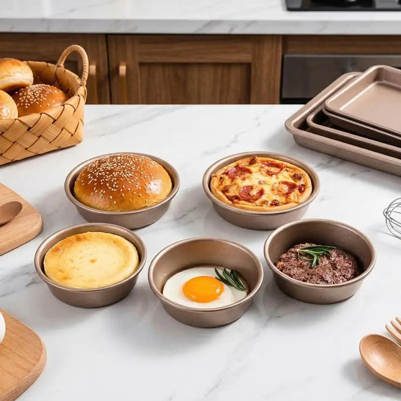 1Pcs 4 Inch Gold Non Stick Hamburger Bun Mold Mini Hot Dog Bread Cheese Cake Round Baking Pan for Pastry Oasis Select