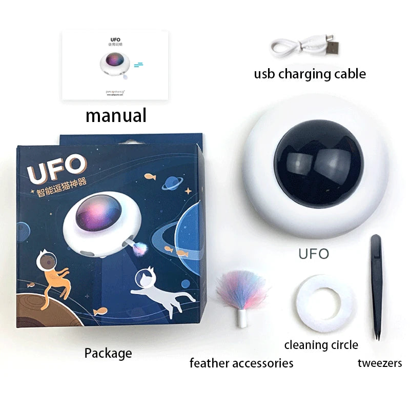 Cat Toy Smart Teaser UFO Pet Turntable Catching Training toys USB Charging Cat Teaser Replaceable Feather Interactive Auto Oasis Select