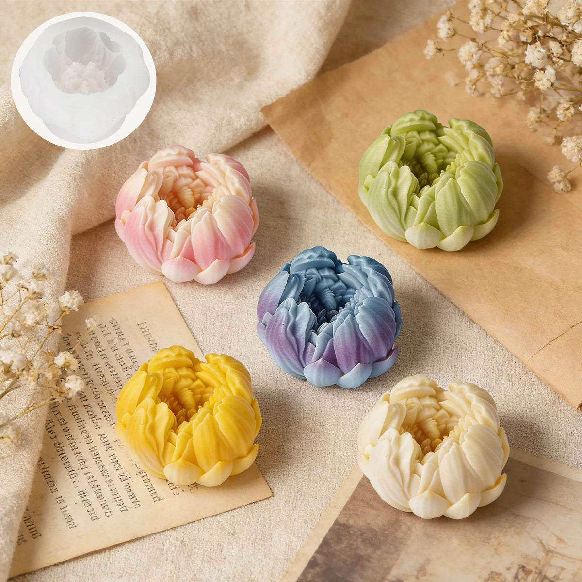 Simulation Peony Bud Scented Candle Silicone Mold DIY Flower Diffuser Paraffin Candle Baking Mold Oasis Select