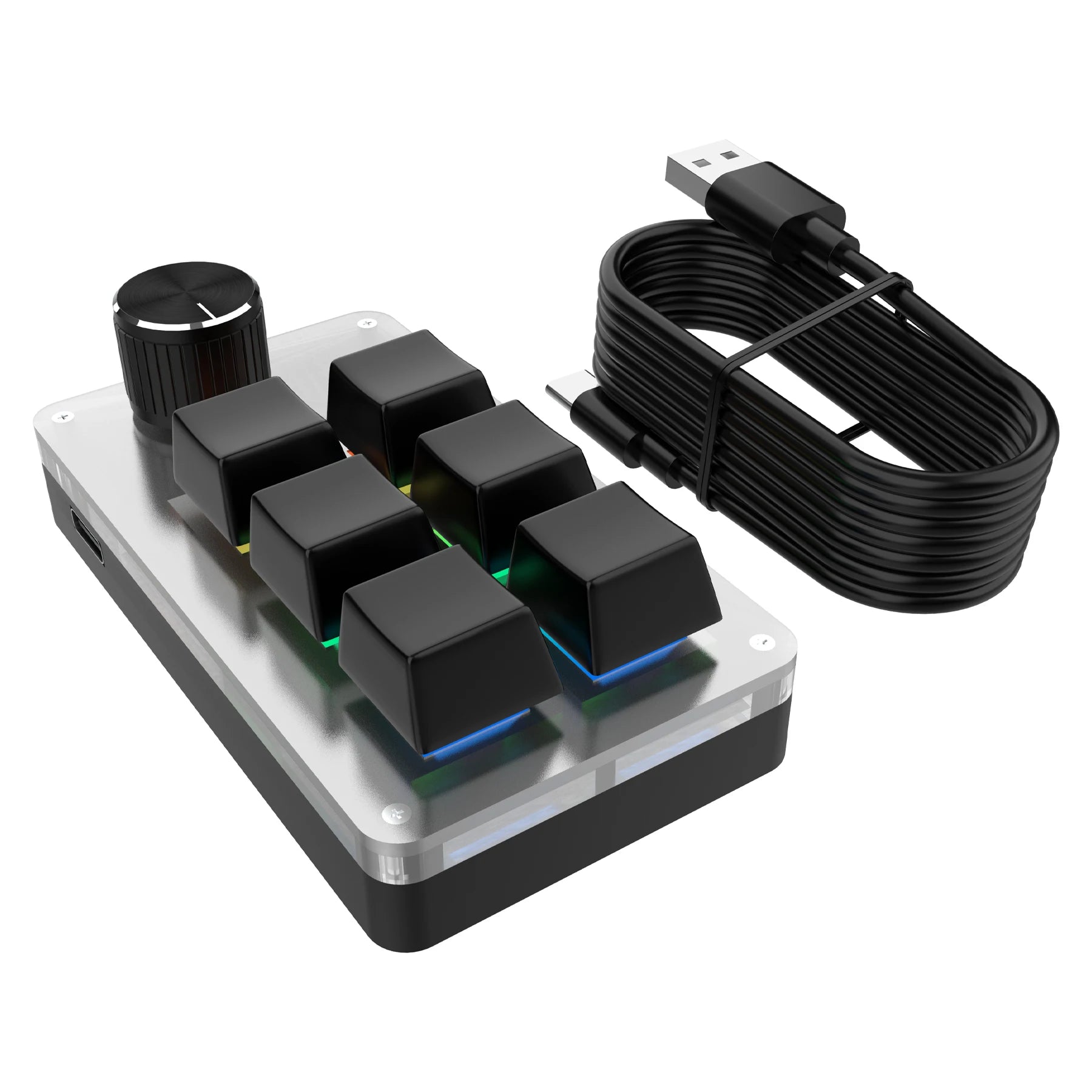 6-Key RGB Macro Mechanical Keypad with Knob – Custom Programming Macro Keypad Oasis Select Black