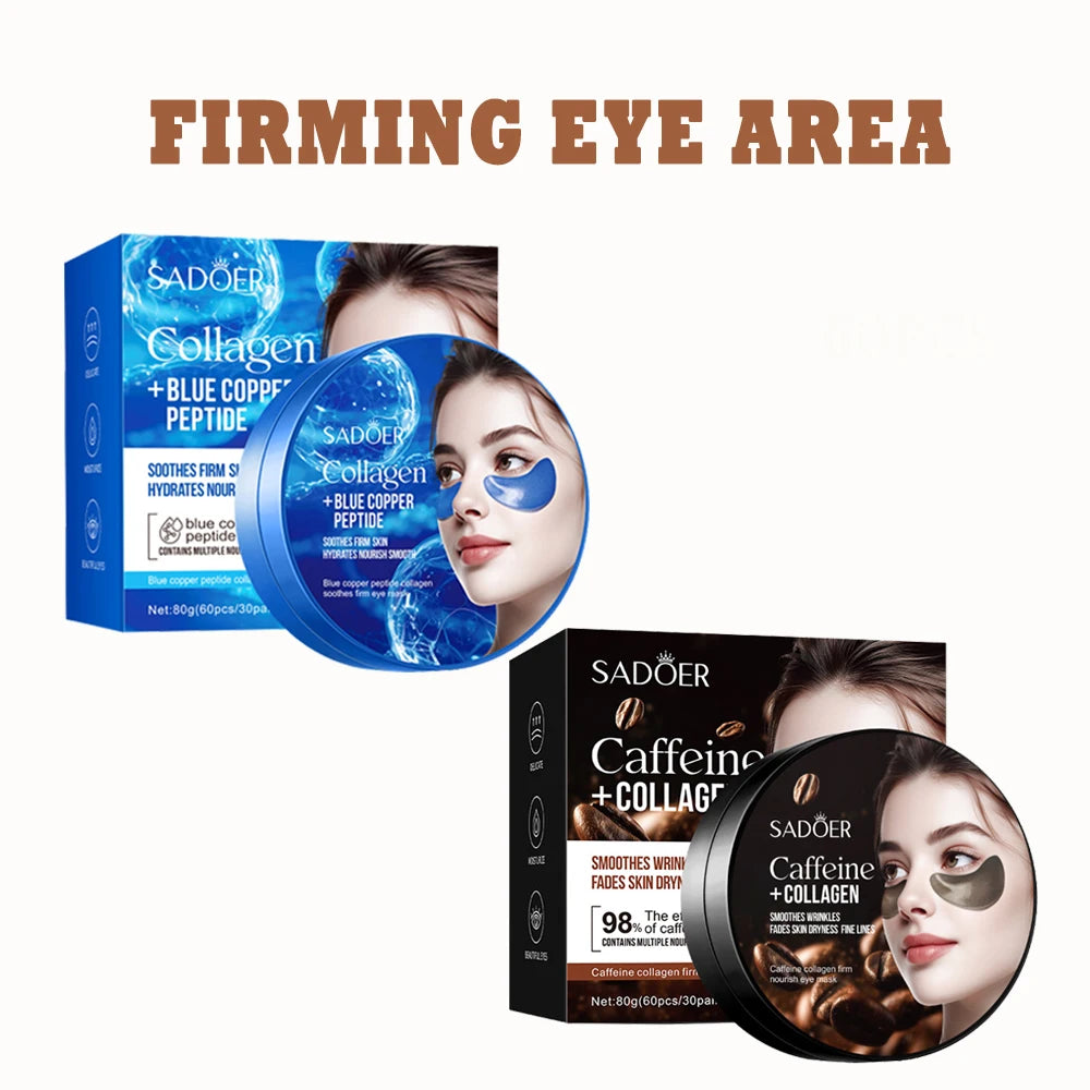 60/120pcs SADOER Caffeine Crystal Collagen Eye Mask: Moisturizing Eye Patches for Eye Care Ant -Aging Anti Wrinkles Skin Care Oasis Select Blue Caffeine 2pcs