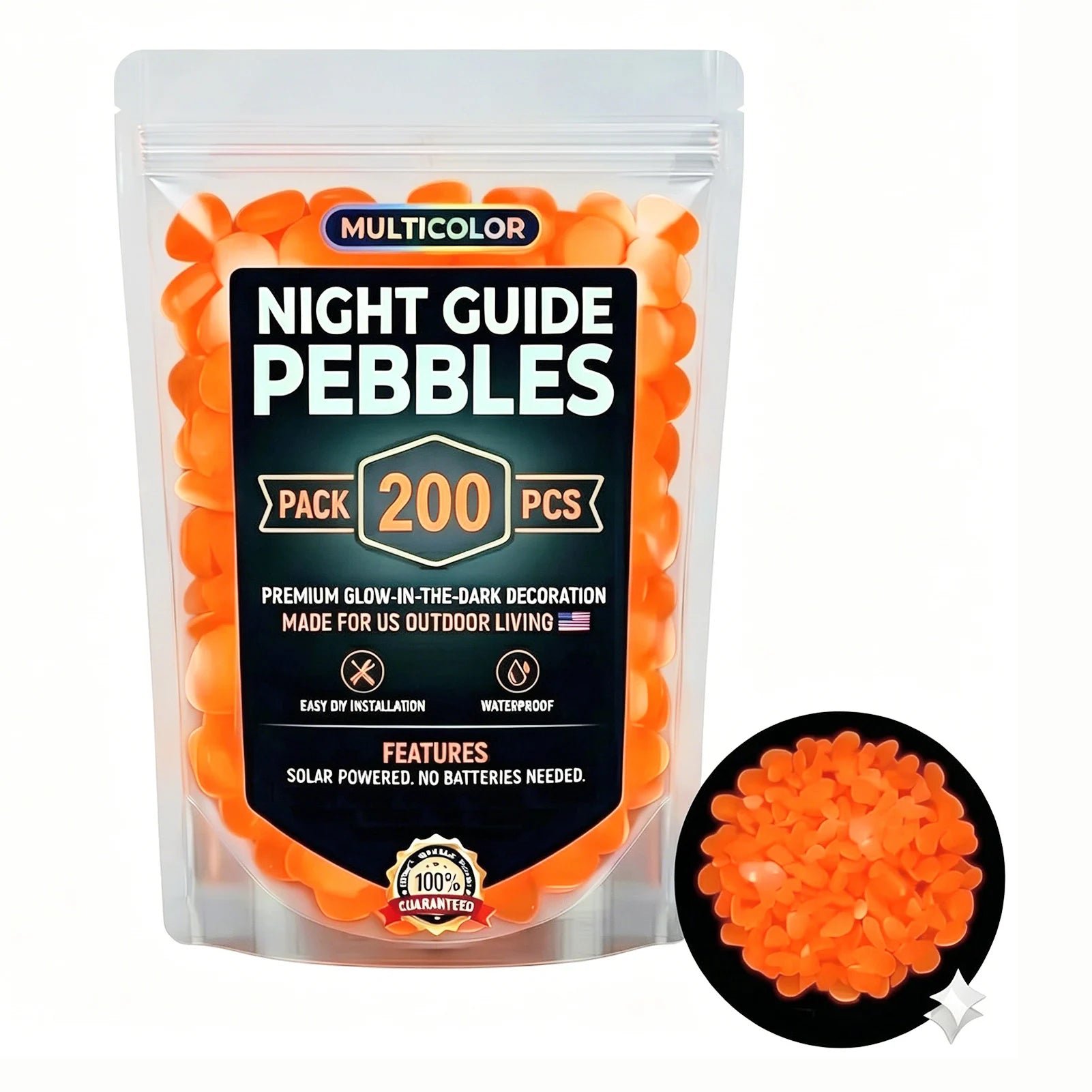 Glow in the Dark Pebbles – 200pc Luminous Garden & Aquarium Stones
