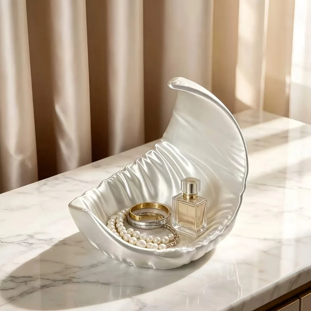 Luxury Pearl MoonStorage Plate Multi Purpose Desktop Display Dish Makeup Trinket Holder Bedroom Dressing Table Decoration Oasis Select
