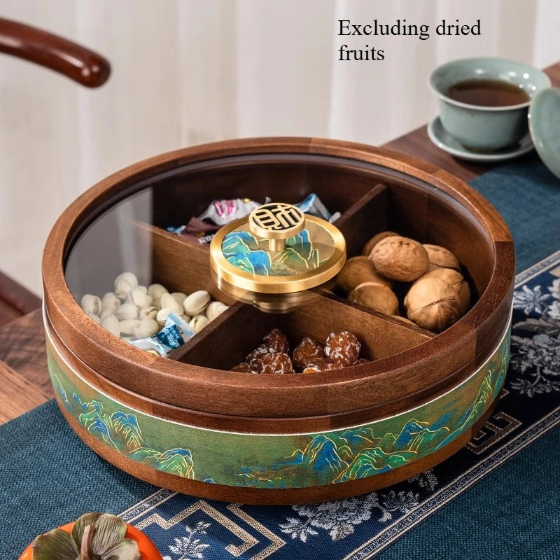 Solid Wood Grid Dried Fruit Box Chinese Style Household Living Room Light Luxury High-end Snack Melon Seed Storage Box Oasis Select A