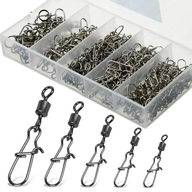 50pc/box Fishing Connector Pin 4# 6# 8#10#12# Bearing Rolling Swivel with Snap Fishhook Lure Accessories Oasis Select 50PCs