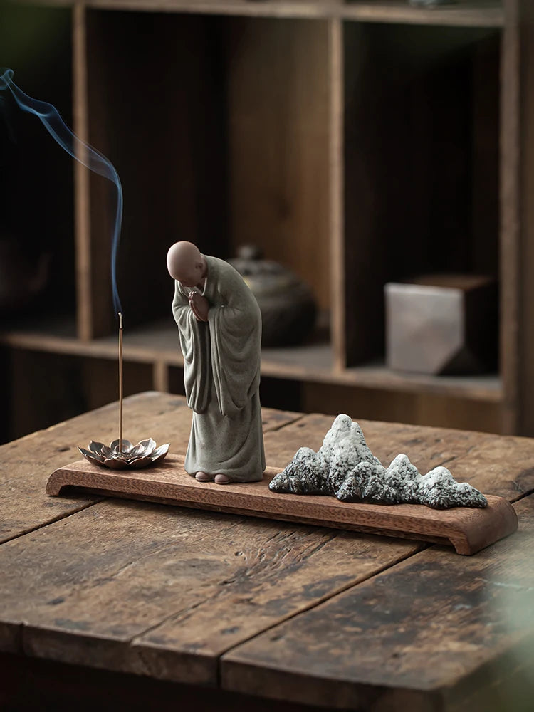 Chinese Zen purple sand little monk decoration home Buddha decorative arts and crafts teahouse tabletop ceramic incense tea pet Oasis Select