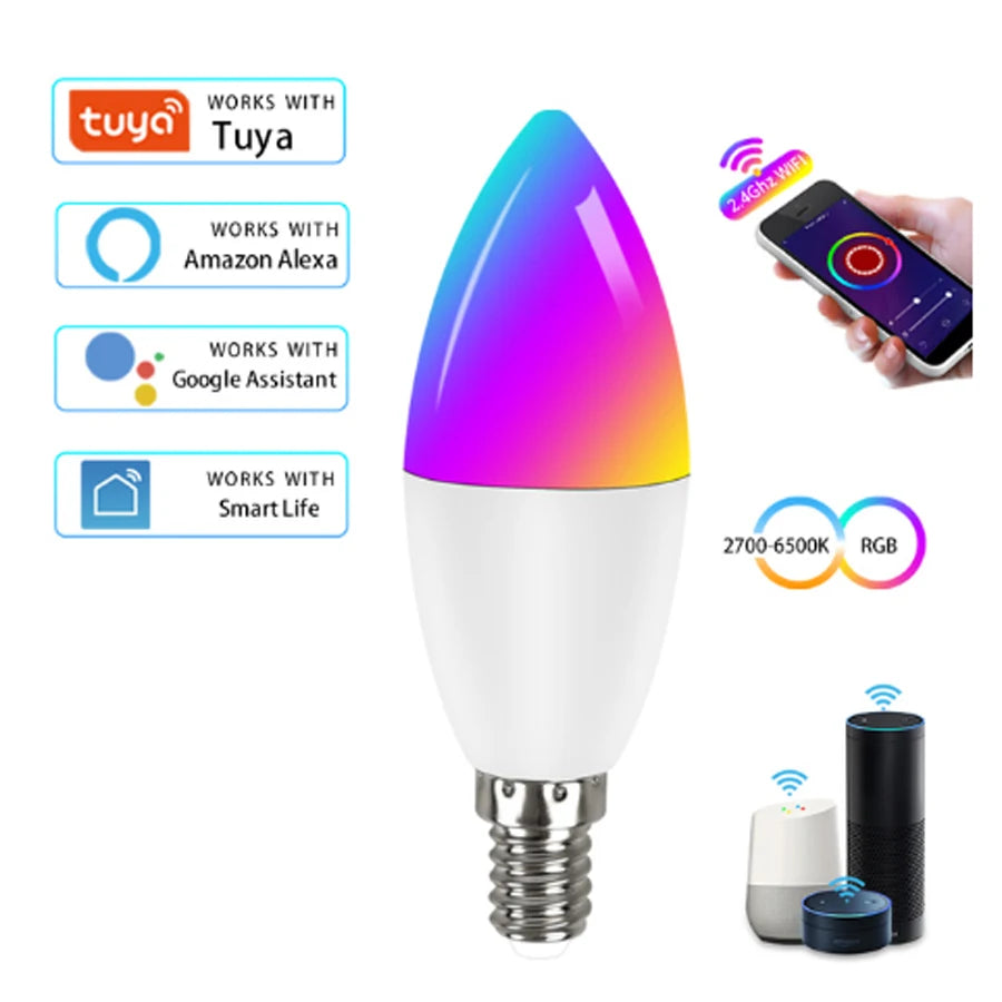 E14 Wifi Smart Light Bulb Candle Lamp 220V 5W 7W 9W Dimmable Tuya Smart Life APP Voice Control Bulbs With Alexa Google Home Oasis Select E14 Wifi Bulbs 9W