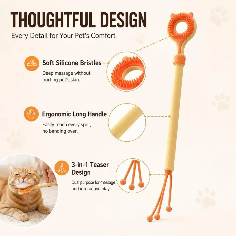 Double Sided Massager 2 in 1 Retractable Cat Tickler Cat Teaser Wand Interactive Cat Toy for Kitten Grooming Relieve Itching Oasis Select