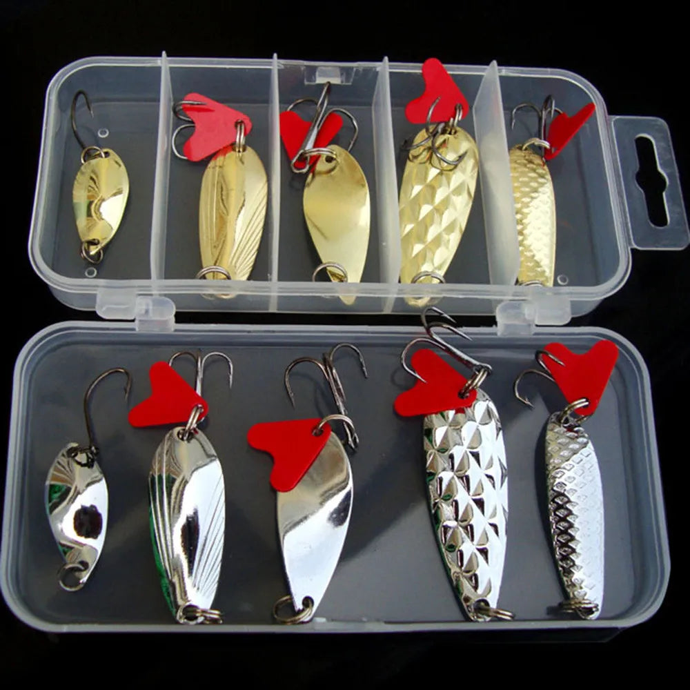 10-Piece Metal Jig Spoon Spinner Fishing Lure Set + Tackle Box Fishing Lure Set Oasis Select