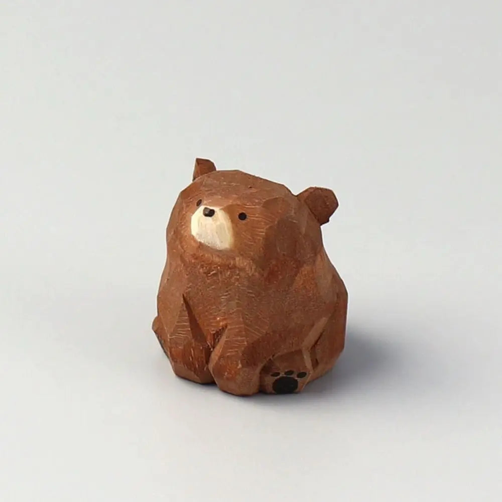 Gifts Solid Wood Wooden Bear Figurines Cute Hand Carved Polar Bear Ornament Miniature Funny Mini Bear Statue Garden Oasis Select