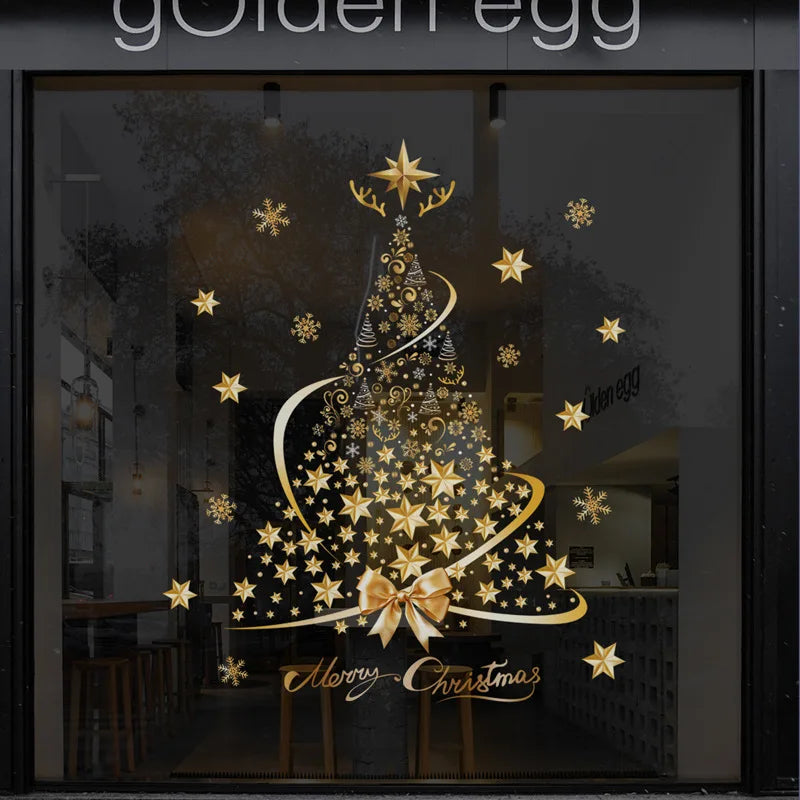 Christmas Golden Star Christmas Tree Glass Decorative Stickers Mall Window Display Festival Decorative Stickers SDJ-34177 Oasis Select