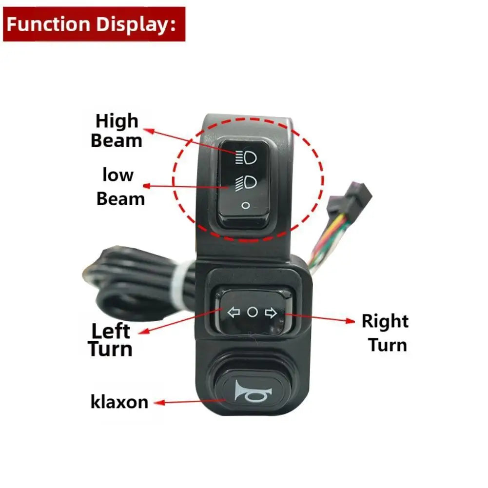 Motorcycle 4-Pin/6-Pin E-bike Headlight Switch with Turn Signal and Klaxon Control 170cm Cable for 22mm Handlebar Oasis Select