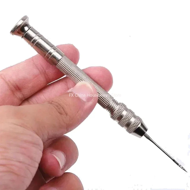 Leather Sewing Awl Kit - 4Pcs Replaceable Needles, DIY Shoe Repair & Canvas Tent Stitching Tool Silver Leather Sewing Awl Oasis Select