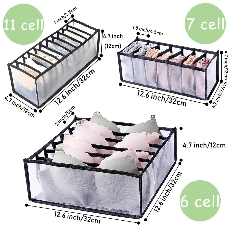 3pcs Foldable Underwear Underwear Socks Organizer With Dividers Clothes Storage Box Breathable Mesh Bag For Wardrobe Oasis Select