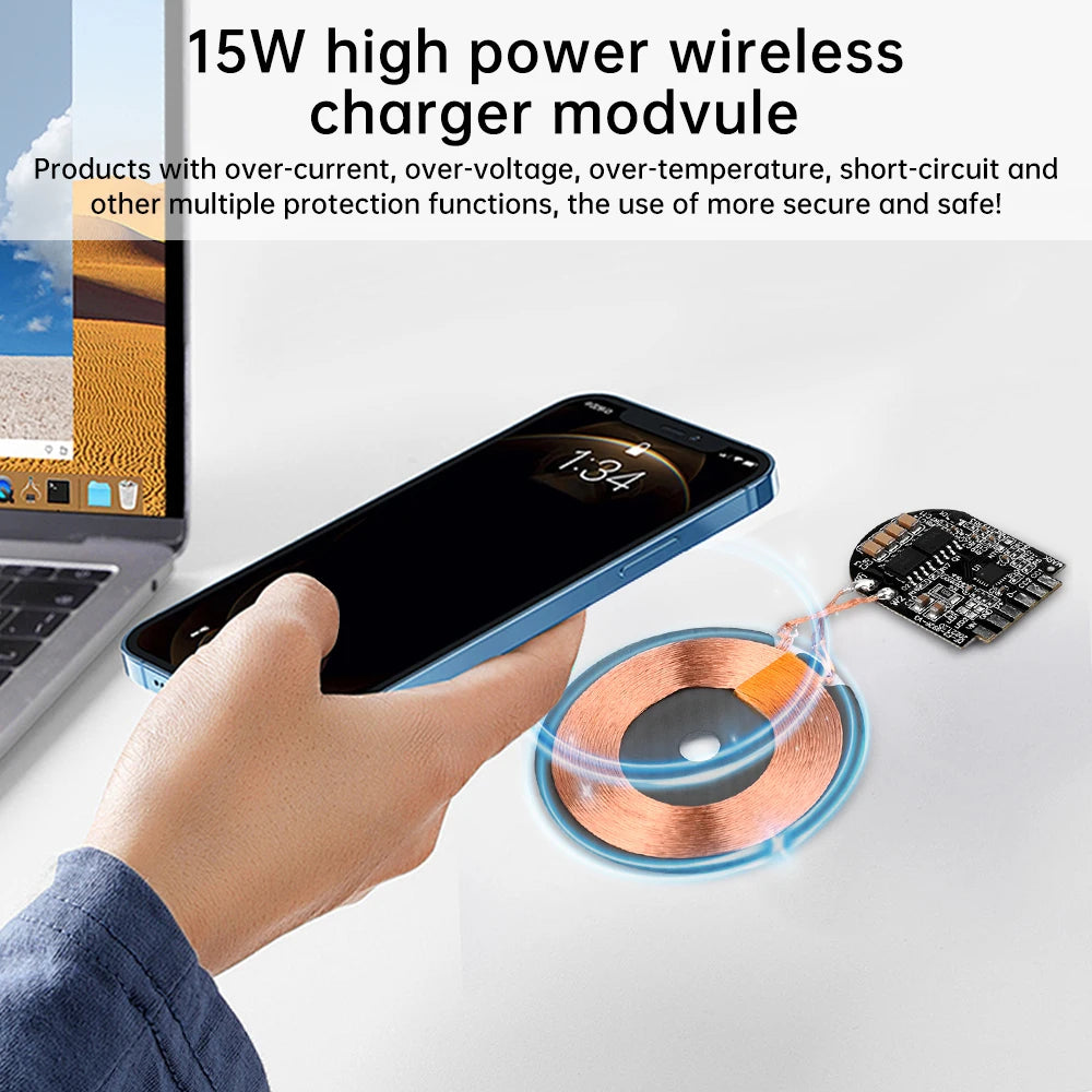 15W High Power Wireless Charger Module Wireless Charger Transmitter Module PCBA Board Coil Support Magnetic Pop-up Window Oasis Select