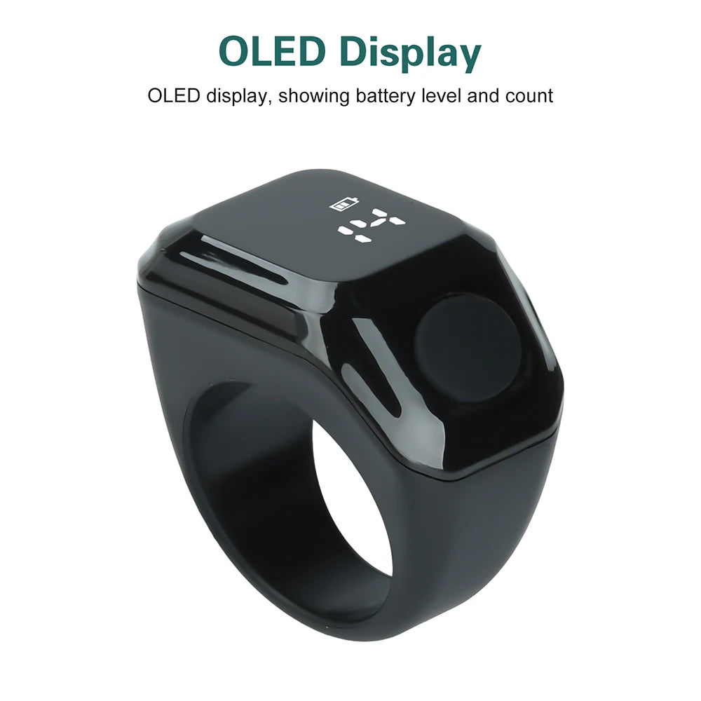 Digital Ring Counter Bluetooth APP Control OLED Display Silent Touch Type-C Rechargeable Muslims Zikr Ring Prayer Finger Counter Oasis Select Black