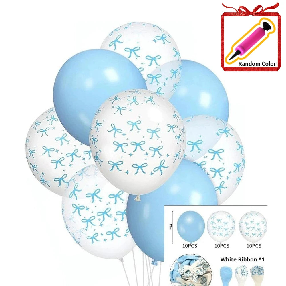 60/35/30pcs Bow Theme Latex Balloons 12 Inches White Pink Bowknot Print, for Girls Birthday Party Baby Shower Wedding Decor Oasis Select 30PCS 12INCH