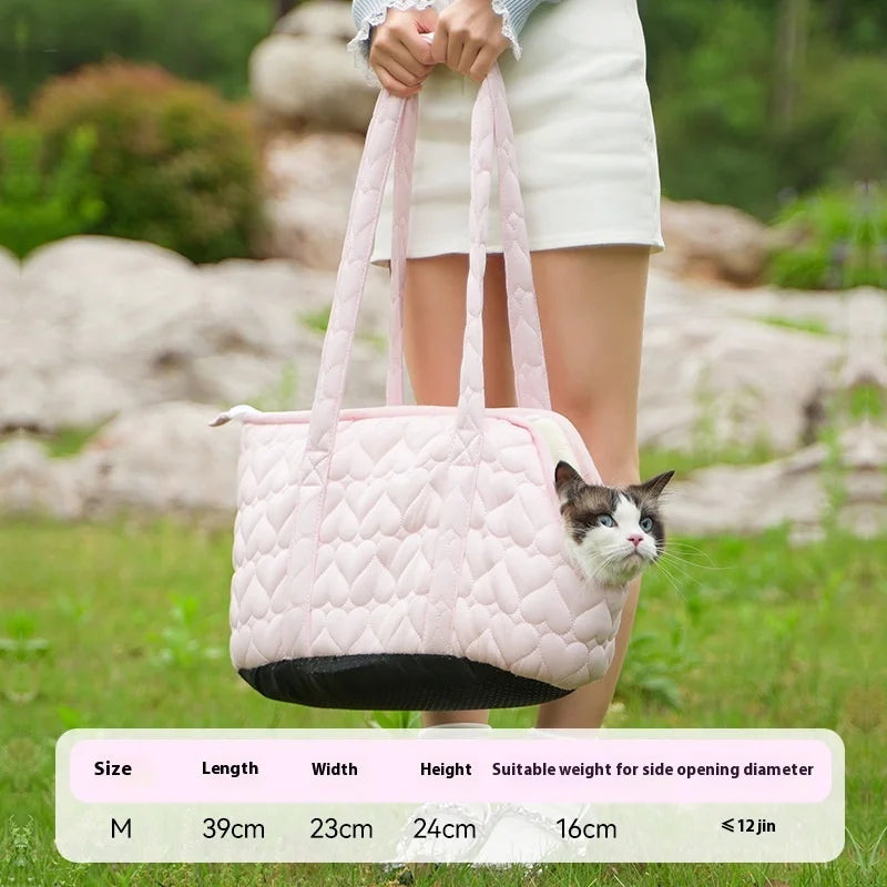 Pet Outdoor Single-shoulder Bag, Summer Hand-held Cat Bag, Sweet and Cute Style, Outdoor Portable Breathable Pet Shoulder Bag Oasis Select sweetheart one size fits all