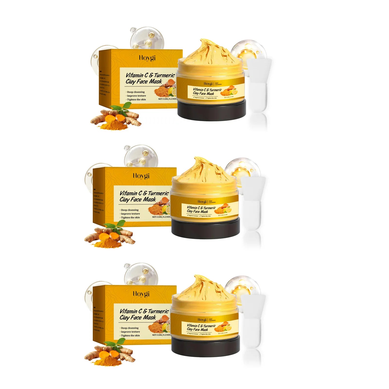 Hoygi Vitamin C Turmeric Clay Mask – Pores & Dark Spots Clay Face Mask Oasis Select 3 x 120g boxed