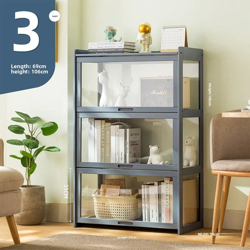 Bookshelf Shelf Floor-to-ceiling bookcase Reading shelf Children's household living room Simple solid wood multi-layer storage Oasis Select Gray 3-69