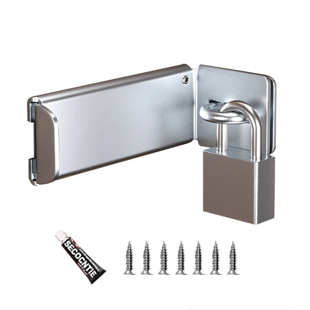 New Stainless Steel Door Clasp Lock 90 Degree Anti-theft Padlock Hasp Right Angle Burglar-proof Door Hasps Door Oasis Select Silver Style 1