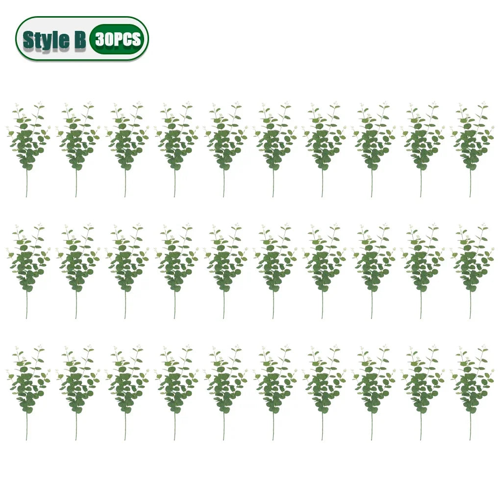 10-100PCS 3 Kinds Eucalyptus Leaves Artificial Silver Dollar Leaves Picks Dried Eucalyptus Home Decoration Party Decoration Oasis Select Style B-30PCS