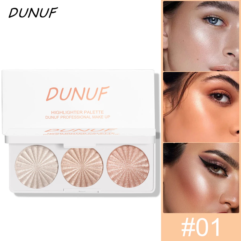 DUNUF 4-in-1 Baked Highlighter Palette – Waterproof Face Makeup