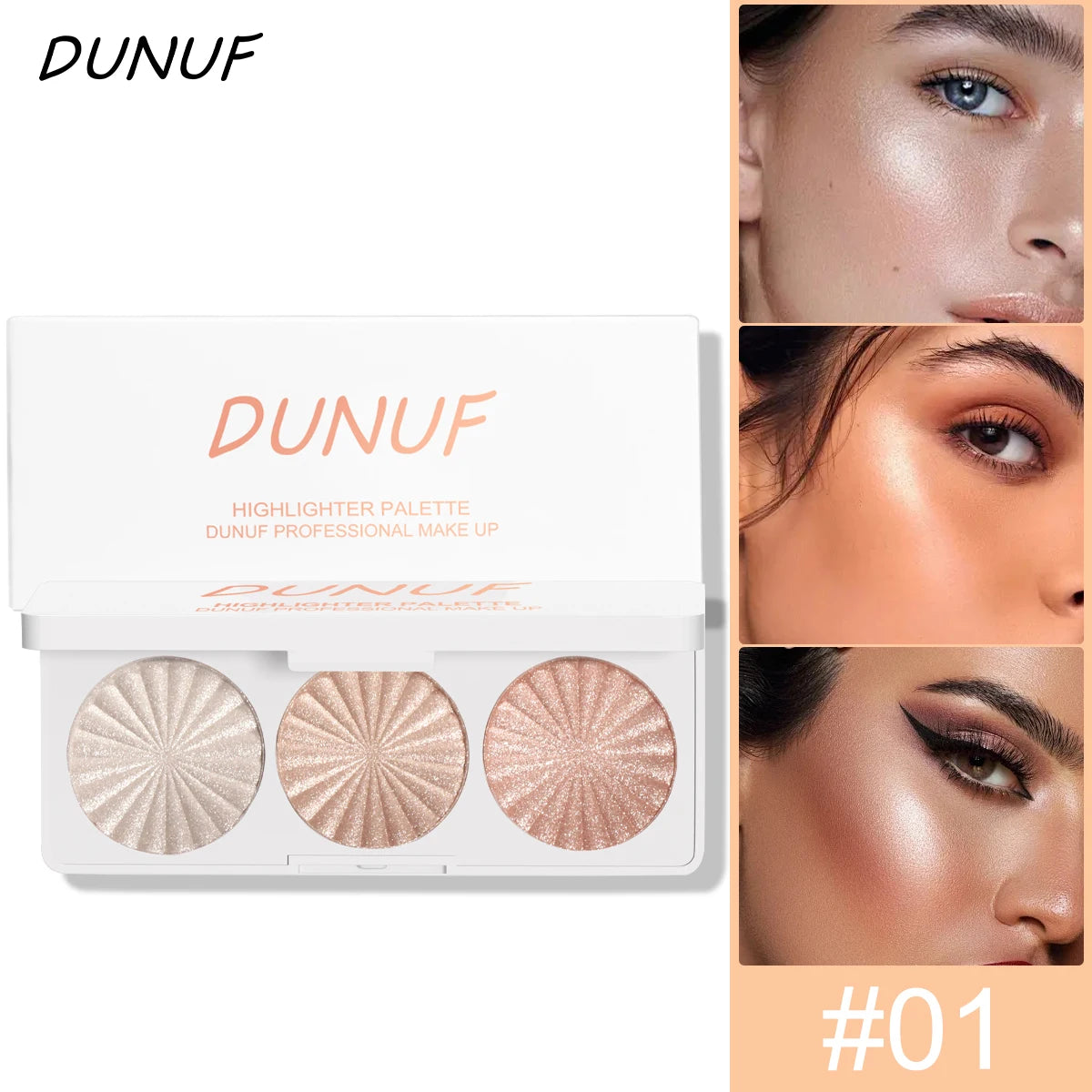 DUNUF 4-in-1 Baked Highlighter Palette – Waterproof Face Makeup