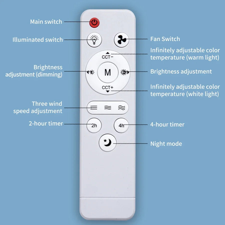 2 in 1 E27 Ceiling Fan Light with Remote Control AC 85-265V Three-Color Three-Wind Speed Dimmable Timer Function for Living Room Oasis Select