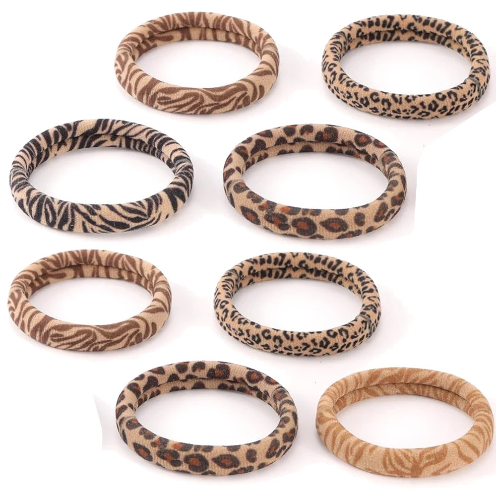 50pcs Seamless Elastic Hair Ties No Damage Ponytail Holders Leopard Animal Print Bands for Women Girls Thin Thick Hair Accessory Oasis Select