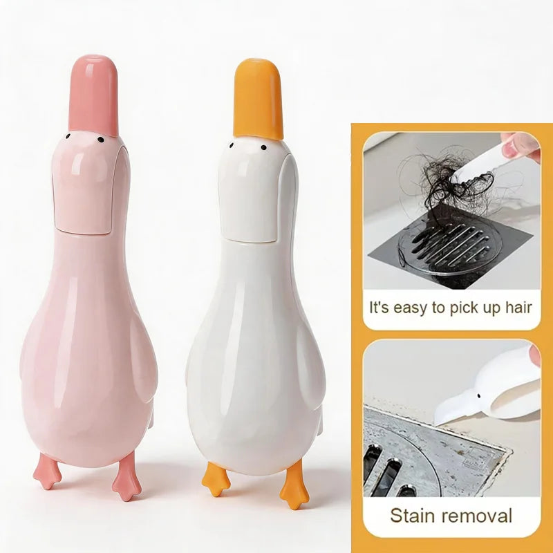Multifunctional 2‑in‑1 Cute Duck Double‑head Cleaning Clip Dust Removal Shovel Bathroom Cleaner Tool With Drainage Hole Oasis Select 2PCS