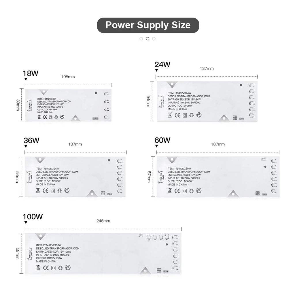 COB 2835 5050 LED Strip Controller Touch Switch Dimmer with 12V Power Charger 4-10 Dupont Ports Lighting Transformers Driver Oasis Select