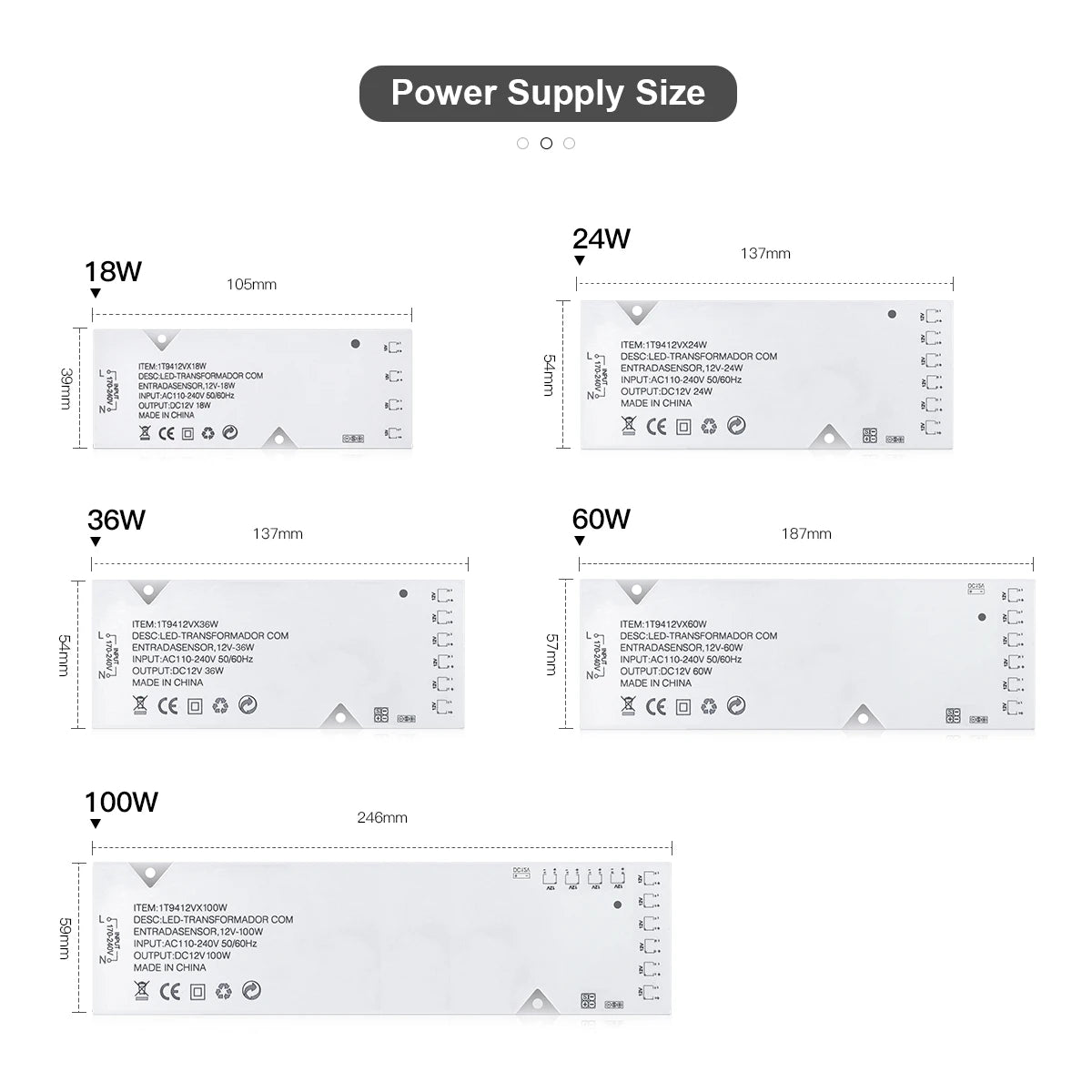 COB 2835 5050 LED Strip Controller Touch Switch Dimmer with 12V Power Charger 4-10 Dupont Ports Lighting Transformers Driver Oasis Select