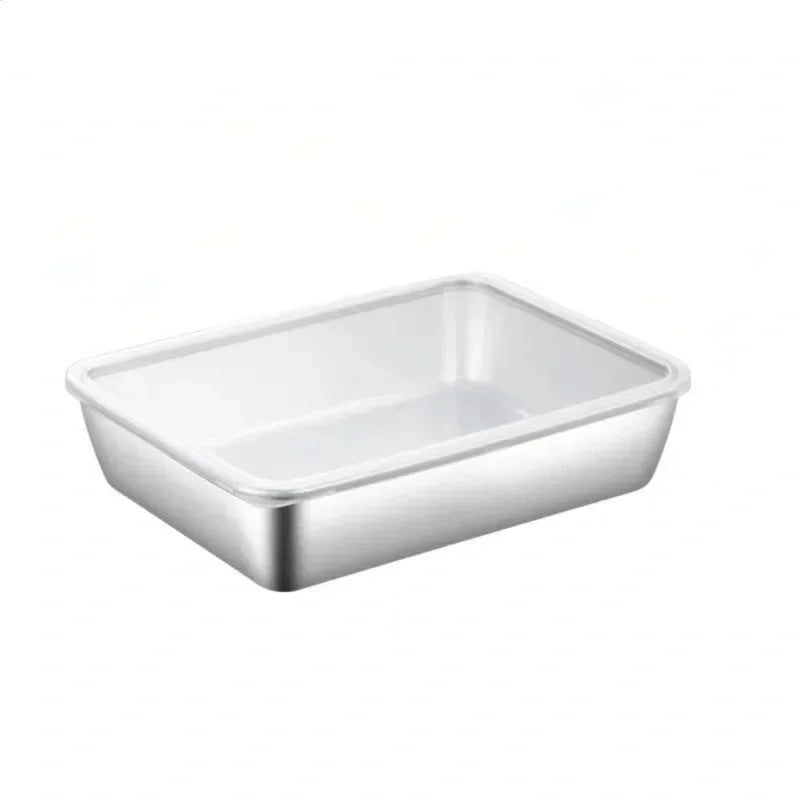 Food Storage Trays Rectangle Preservation Box with Plastic Cover Stainless Steel Multi-Function Rustproof Barbecue Food Storager Oasis Select Medium