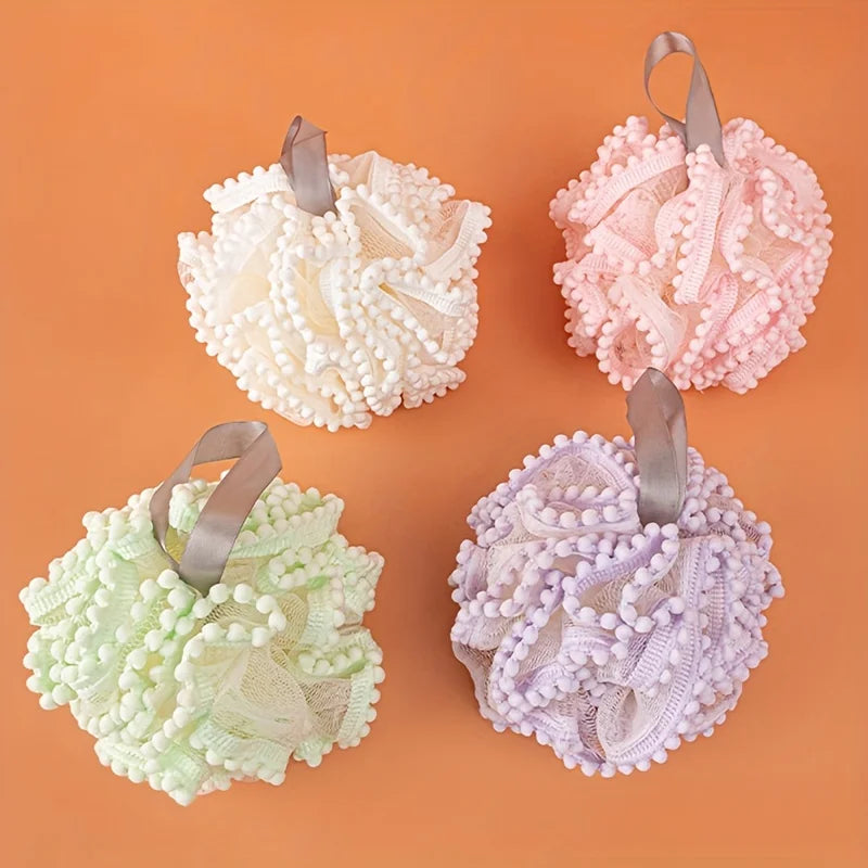 4-Pack Bath Loofah Puff Set – 4 Colors | Shower Scrubbing