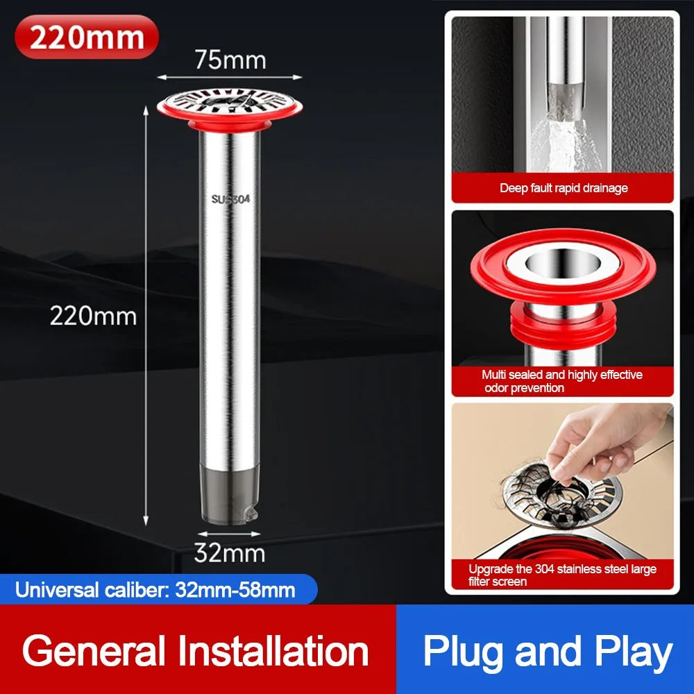 Stainless Steel Floor Drain Core Anti Odor Easy Install Removable Seal Stopper Odor Control Insect Proof Sewer Strainer Plug Oasis Select 22cm