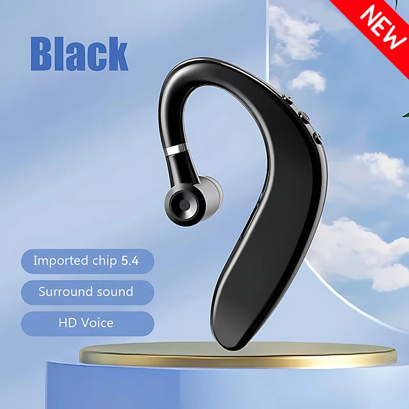 S109 Wireless Bluetooth 5.4 Universal Hook Earphone Sports Business Single Ear Headset Handsfree Headphone With Mic Smartphone Oasis Select Black