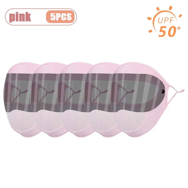 Dustproof Face Mask with Breathing Hole and Goggles Cycling Sun Protection Full Face Cover Ear Loop UV Shield for Outdoor Sports Oasis Select Pink-5PCS