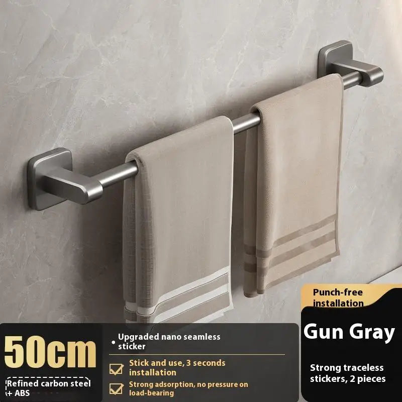 Punch-Free Wall Mount Towel Bar & Rack – No Drill Aluminum