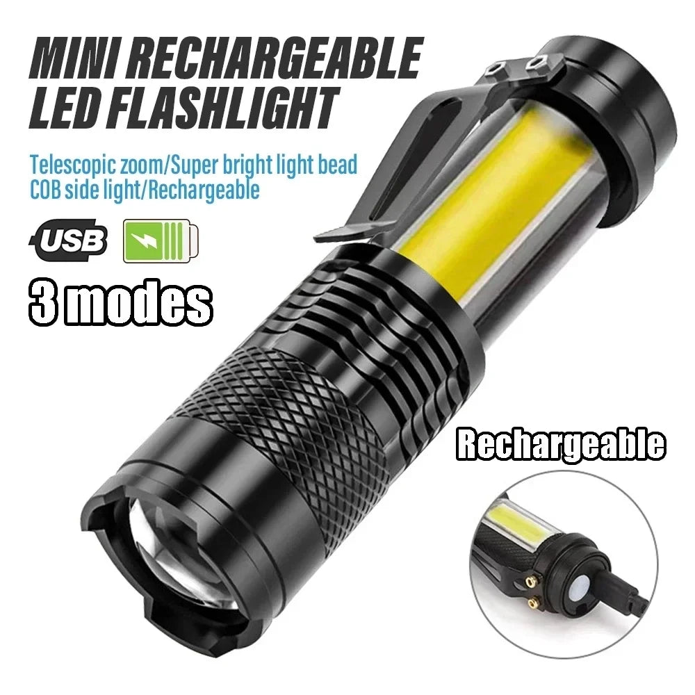 Mini Portable COB Lamp Bead LED Flashlight Use Rechargeable Double Light Source Emergency Flashlight for Hiking Camping Fishing Oasis Select