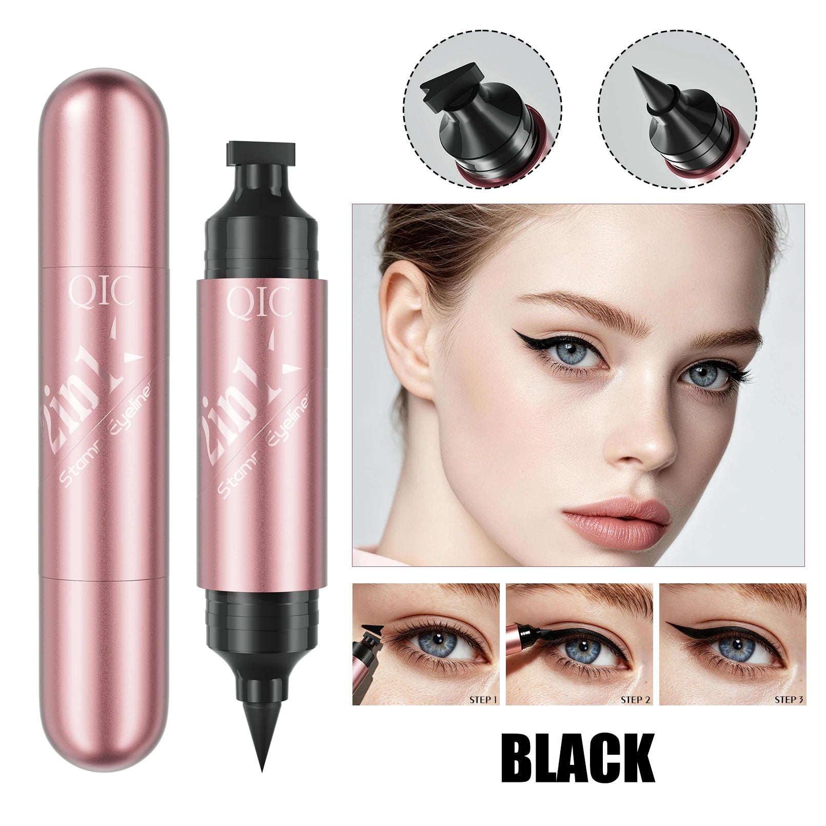 QIC 2-in-1 Stamp & Liquid Eyeliner – Waterproof, Quick Dry