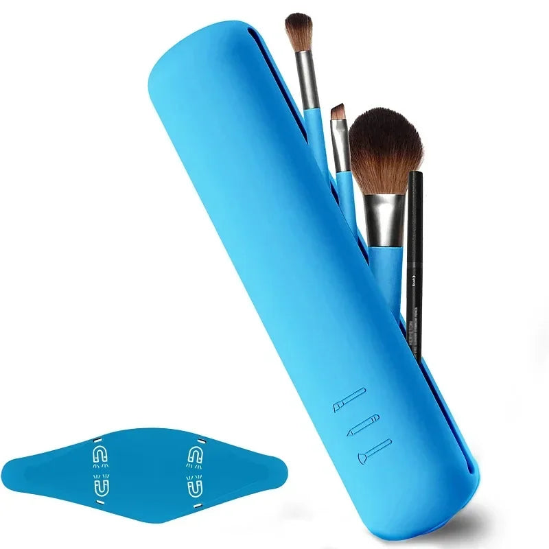 5/3/1Pcs Silicone Makeup Brush Storage Bag Waterproof Makeup Brush Travel Holder Magnetic Portable Cosmetic Bag Multipurpose Oasis Select blue