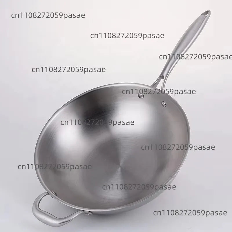 32cm Triply Stainless Steel Non-Stick Wok Pan with Glass Lid