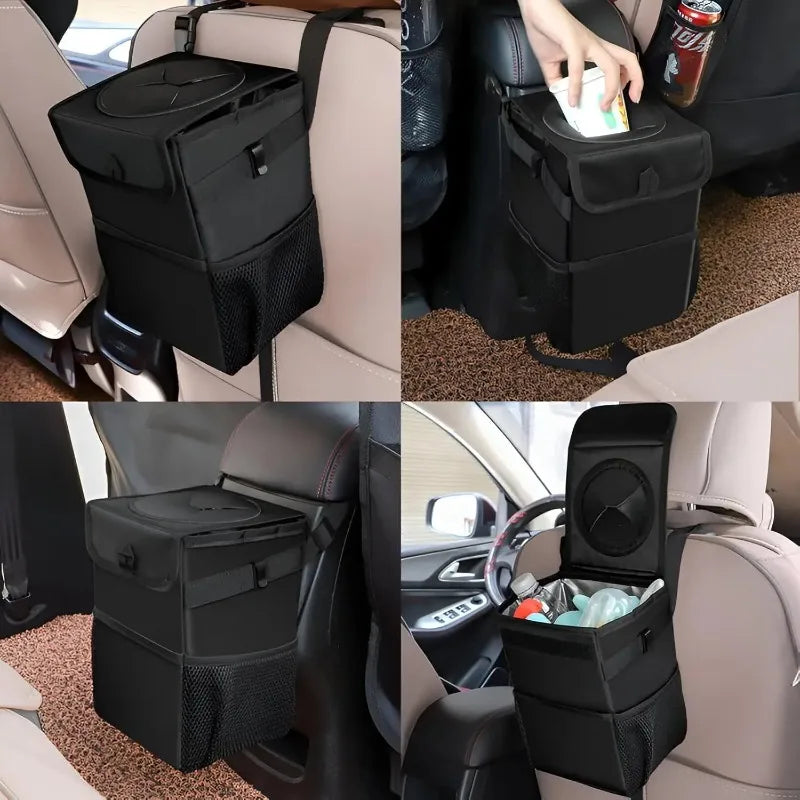 Large Capacity Trash Bin Car Trash Can with Lid Storage Pockets Auto Rear Seat Garbage Can Organizer Vehicle Storage Tool Oasis Select