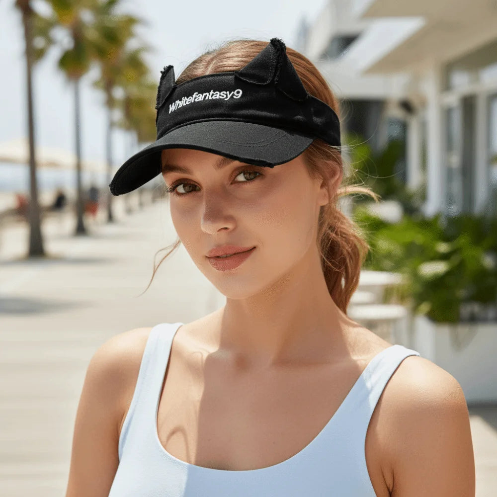 Fashion Lightweight Cat Ears Baseball Cap Cute Ear Solid Color Sun Visor Letter Embroidered Adjustable Sun Hat Summer Oasis Select