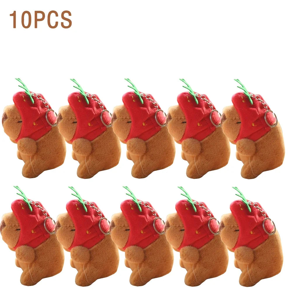 1-20PCS Cartoon Capybara Pendant Plush Toy Doll Bag Hanging Ornament Cute Kapila Keychain Doll Desktop Doll Ornament Car Pendant Oasis Select Strawberry-10PCS