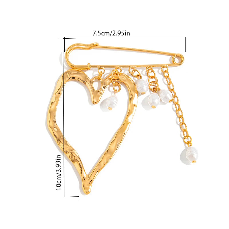 SUSU 1PC Creative Beaded Heart Shaped Tassel Metal Brooches Adjusting The Pant Legs Belt Safety Pin Versatile Clothing Decor Oasis Select