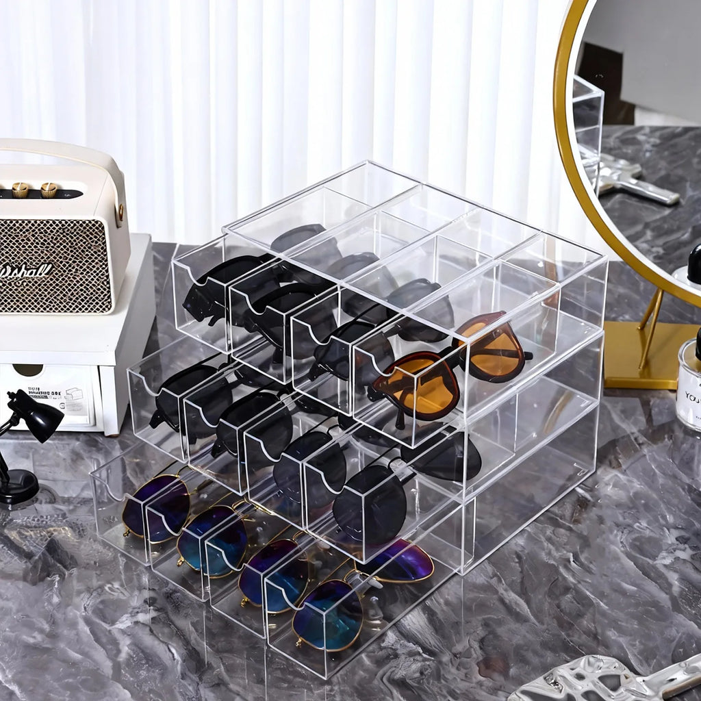 1pc glasses multifunctional transparent acrylic tabletop storage box drawer style female sunglasses sunglasses organizer Oasis Select